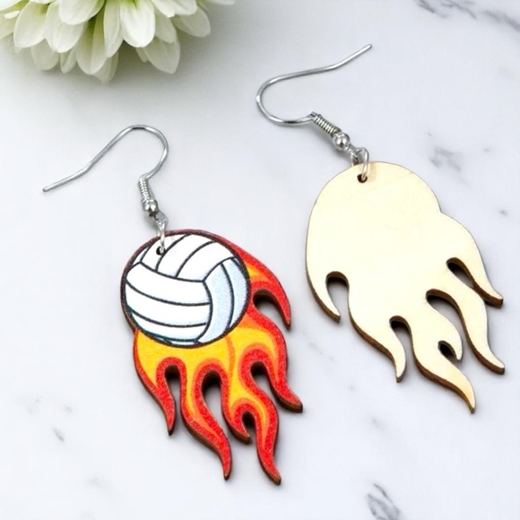 Score Big Style with Flaming Volleyball Dangle Earrings! NWT Sports Jewelry 🔥🏐 - Picture 5 of 7